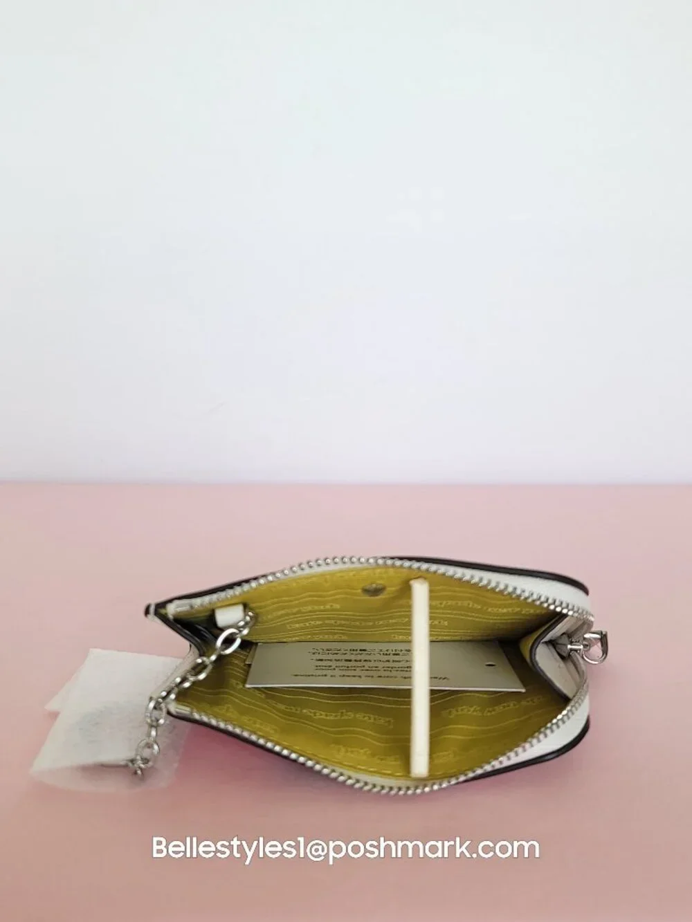 KATE SPADE Mini Zipper ID Card Case in Smooth Leather w Print-Cream multi⭐